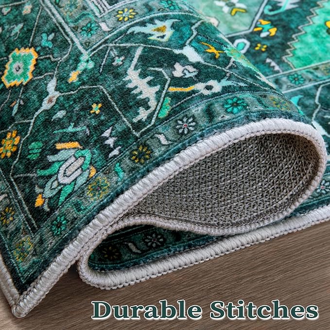 SERISSA Boho Rugs for Entryway, 2x3 Teal Entryway Rug Non-Slip Washable Small Area Rug, Ultra Soft Oriental Vintage Low-Pile Indoor Door Mat Floor Carpet for Entrance Bedroom Kitchen Bathroom
