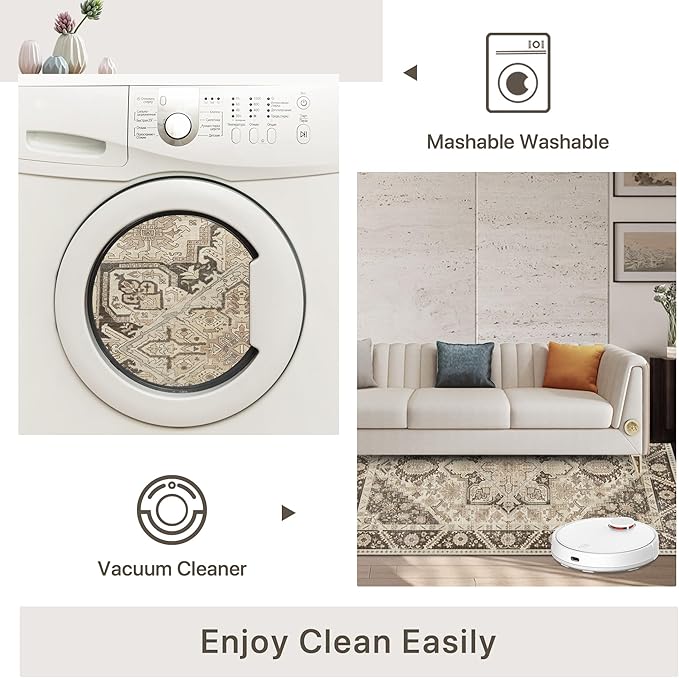 2x7 Runner Rug Machine Washable Boho Runners for Hallway,Ultra-Thin Low Pile Rug,Lightweight Indoor Carpet,Non Slip Floral Runners for Enrtyway, Corridor, Home Office, Kitchen,Brown