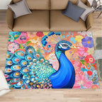 Peacock Area Rug 6x9-6x9 Rug, Boho Floral Rugs for Living Room, Colorful Carpet, Oil Painting Art Washable Area Rugs for Bedroom, Aesthetics Carpet - Peafowl Home Decor & Gifts