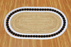 Oval Rugs for 12x15 Jute Oval Rug Natural Kilim Rug Thick 0.27" Solid Design Black Beige Hand Braided Jute Flatweave Mat Handmade Boho Indoor Outdoor Rugs for Bedroom Living Dining Room
