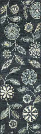 Maples Rugs Reggie Floral Runner Rug - Made in USA - Washable, Non Slip Indoor Carpet for Kitchen, Hallway, and Laundry Room, 2'6" x 8', Persian Blue