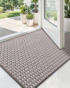 LUMI Handwoven Indoor Door Mat 17"x30", Non-Slip Low Profile Checkered Inside Doormat, Comfort Weave Grid Pattern Floor Mats, Taupe