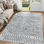 Wonnitar Moroccan Gray Area Rugs for Living Room, Washable 5x7 Boho Bedroom Rugs, Non-Slip Large Soft Dining Room Throw Mat, Floor Carpet for Basement Guest Room Office (Silver Grey,5'x7')