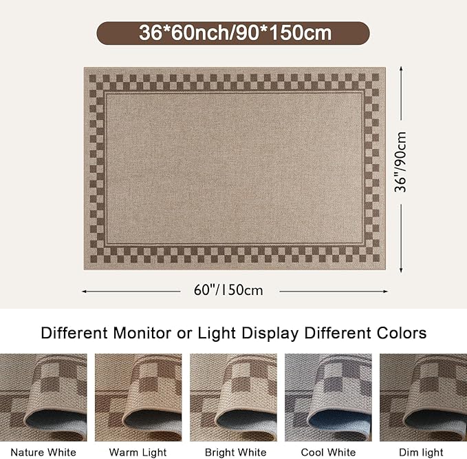 OJIA Easy Jute 3x5 Washable Rugs for Entryway, Farmhouse Patio Rug Indoor Outdoor Living Room Carpet, Modern Neutral Kitchen Rugs Non-Slip Front Door Mat Throw Carpet for Entrance Office Porch Decor
