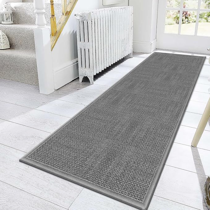 GOYLSER 12ft Hallway Runner Rugs Non Skid Washable, Absorbent Jute Kitchen Sink Rug Floor Runner Non Skid, Grey Long Laundry Room Rug Runner Mat