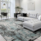 Washable Area Rugs 5'x8' Non-Slip Modern Abstract Soft for Living Room Entryway Bedroom Nursery, Print Pattern, Blue Black Teal