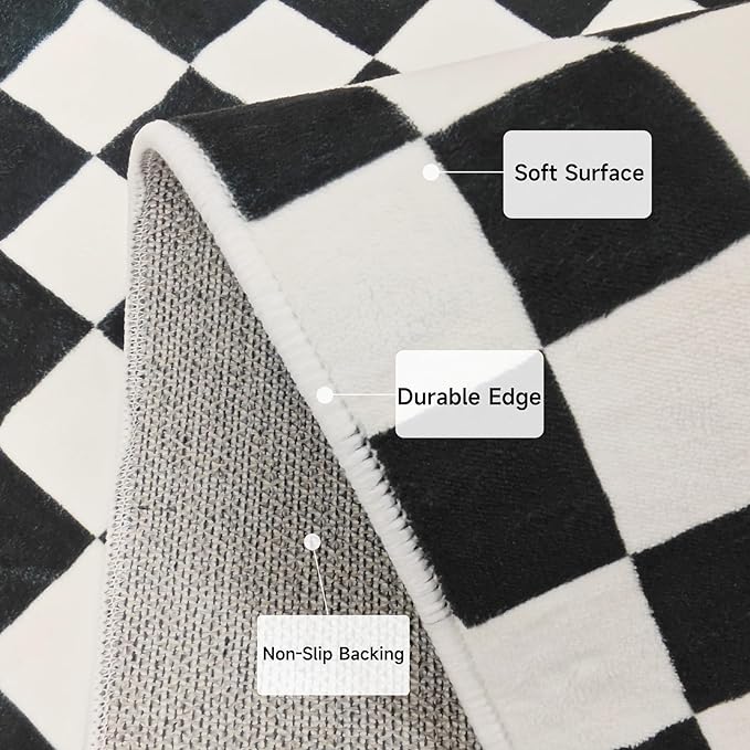 Checkered Rug 5x7 Large Washable Black and White Checkered Rug Modern Ultra Soft and Low-Pile Non-Slip Bedroom Carpet for Dining Room Living Room Home Decor (Black and White, 5x7ft)