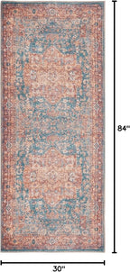 GLN Rugs Traditional Collection - Machine Washable Area Rug, Traditional Washable, Non Slip, Low Pile Chenille Rug, Living Room, Bedroom, Kitchen Rug (2'6" x 7' Terra/Green)