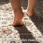 Washable 8x10 Area Rugs for Living Room, Boho Non-Slip Vintage Distress Large Rugs for Bedroom Dining Room Nursery Office, 0.3" Neutral Oriental Throw Thin Carpet, Beige/Rust/Green/Multi
