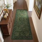 Green Boho 2x5 Runner Rugs for Hallways Non Slip Machine Washable, Low Pile Lightweight Carpet Runner for Entryway/Kitchen/Bathroom/Corridor/Laundry Room Distressed Vintage Medallion Printed