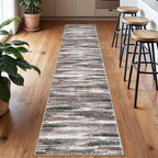 Modern Abstract Runner Rug 2x10, Dark Light Brown White Washable Long Kitchen Runner Non-Slip Soft Hallway Rug Runner Thin Print Faux Wool Carpet for Entryway Bedroom Laundry Room Indoor