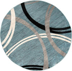 Rugshop Modern Wavy Circles Design Round Rug, Carpet with Jute Backing for Living Room, Bedroom, or Playroom, Blue, 6'6" Round