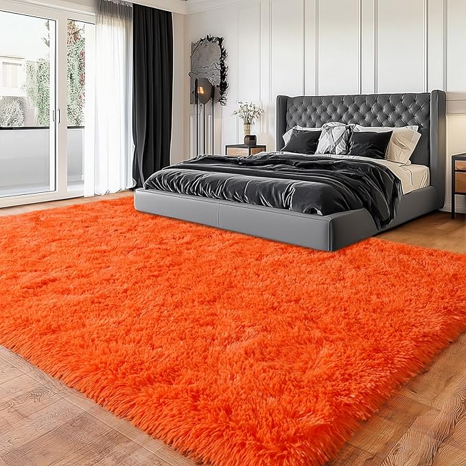 Area Rugs for Living Room, Soft Shaggy Carpets for Living Room, Fuzzy Rugs for Kids' Room, Perfect Decor for Modern Home Orange 5x7 Feet