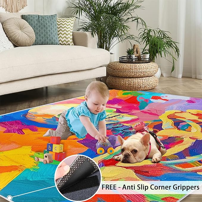 8x10 Abstract Graffiti Rugs for Living Room - Colorful Skeletons Large Area Rug, Pop Art Modern Boy Nursery Rug Soft Washable for Classroom Office Bedroom Kids Room