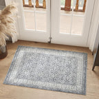 jinchan Floral 2x3 Rugs for Entryway - Machine Washable Grey Vintage Distressed Boho Design Soft Faux Wool Small Non-Slip Doormat for Entrance Kitchen Living Room Bedroom Farmhouse (2‘x3', Grey)