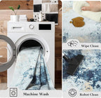 Washable Abstract Rug, 5x8 Modern Area Rugs with Non-Slip Rubber Backed for Living Room, Thin but Soft Contemporary Carpet Kitchen Bedroom Dining Room Decor, Blue White