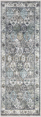 Bloom Rugs Caria Washable Non-Slip 10 ft Runner - Beige/Olive Traditional Runner for Entryway, Hallway, Bathroom, and Kitchen - Exact Size: 2'6" x 10'