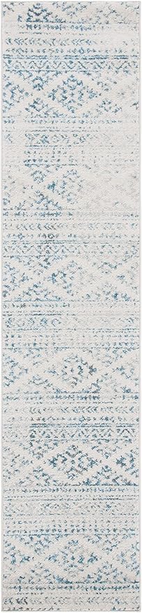 SAFAVIEH Tulum Collection Runner Rug - 2' x 11', Ivory & Turquoise, Moroccan Boho Tribal Design, Non-Shedding & Easy to Clean, Ideal for Living Room, Hallway, Foyer, Entryway, Bedroom (TUL272E)