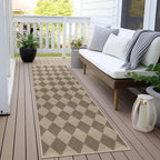 Easy Jute Checkered Runner Rug, 2x6 Brown Modern Washable Rugs Runner for Hallway Non-Slip Long Kitchen Rug, Geometric Diamond Indoor Outdoor Carpet for Porch Laundry Entryway