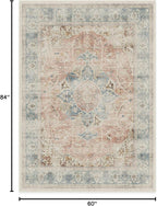 RUGGABLE Washable Vintage Area Rug – Sarrah Coral 5x7, Stain-Resistant, Non-Slip – Medium Machine Washable Rugs for Living Room, Bedroom, Hallway, Entryway & Office–with Cushioned Pad