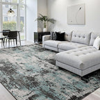 Washable Area Rugs 8'x10' Non-Slip Modern Abstract Soft for Living Room Entryway Bedroom Nursery, Print Pattern, Blue Black Teal