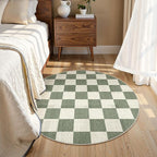 LIVEBOX Checkered Round Rug 4 Ft Washable Area Rug for Playroom, Kids Non-Slip Neutral Classic Circle Rug Geometric Large Carpet Soft Boys Rug for Classroom Dorm Bedroom(Green,120R)