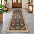 2'6"x8' 8ft Long Hallway Runner Rug, Stain Resistant Non-Slip Kitchen Floor Mats, Boho Front Door Rug Indoor Entrance, Whimsical Insect Moth Décor, Low Pile & Soft (Orange and Brown)