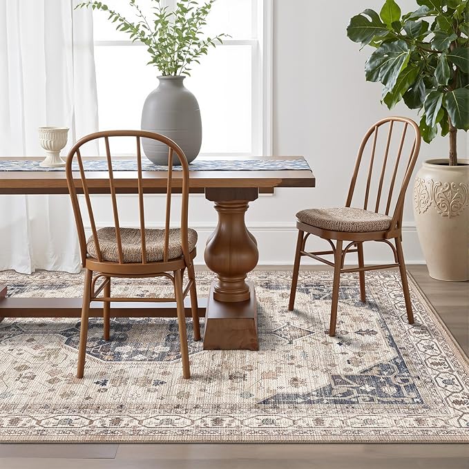 LUMI Washable Area Rug for Living Room, 4x6 Ultra Soft Traditional Rugs Non Slip with Rubber Backing, Low Profile, High Traffic, Stain Resistant Carpets, Ideal for Bedroom, Dining Room, Indoor