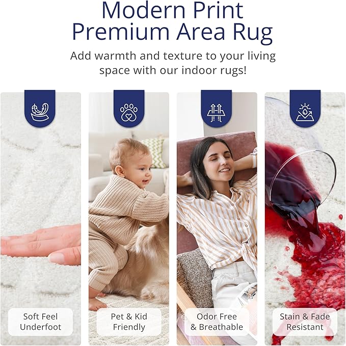 Abani Cream Area Rug for Living Room, Bedroom - Pebble Pattern - 4 x 6 - Durable & Easy to Clean