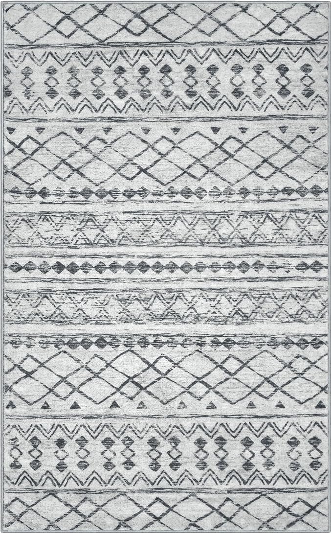 KUTA Washable Non-Slip Rugs for Entryway 2x3, Grey Moroccan Boho Small Area Rug, Ultra Soft Vintage Geometric Low-Pile Indoor Door Mat Floor Carpet for Indoor, Entrance, Kitchen, Bathroom, Bedroom