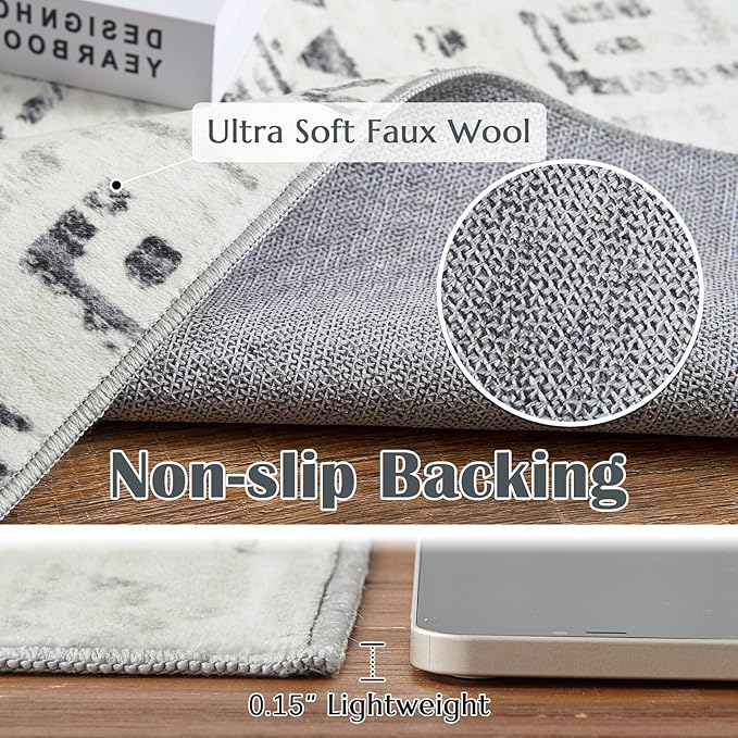 jinchan Boho 3x5 Area Rugs for Entryway - Machine Washable Moroccan Soft Throw Rug Bohemian Diamond Design Non-Slip Carpet for Entrance Living Room Kitchen Bedroom (3‘x5', Charcoal)