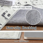 jinchan Boho 5x7 Neutral Area Rugs for Bedroom - Machine Washable Moroccan Soft Throw Rug Bohemian Diamond Design Non-Slip Carpet for Living Room Kitchen Dining Room Nursery (5‘x7', Charcoal)