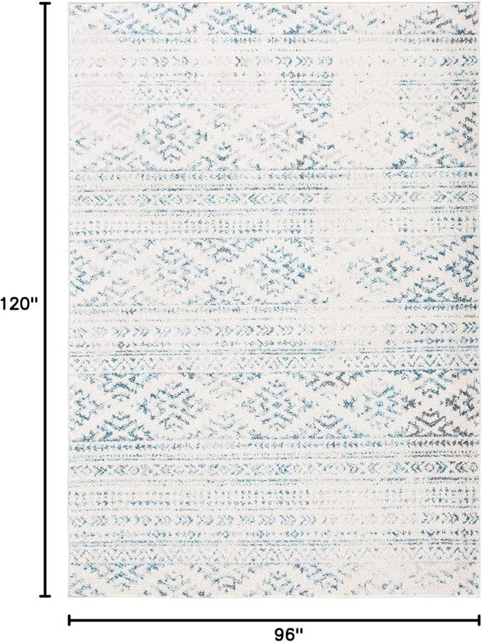 SAFAVIEH Area Rug 8x10 - Tulum Collection - Large - Ivory & Turquoise, Moroccan Boho Tribal Design, Non-Shedding & Easy to Clean, Ideal for Living Room, Bedroom, Dining Space (TUL272E)