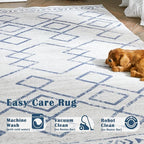jinchan Moroccan 8x10 Area Rugs for Living Room - Machine Washable Soft Modern Geometric Stain Resistant Ultra-Thin Low-Pile Large Rug Non-Slip Carpet for Bedroom Kitchen Dining Room (8x10ft, Blue)