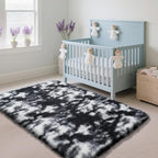 Fluffy Rug Shaggy Area Rug, Mottling Black 3x5 Area Rugs for Bedroom, Small Bedside Rug, Soft Fluffy Shaggy Entryway Throw Rugs for Living Room Bedroom Kids Room Home Decor