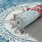 Easy-Going Large Area Rug 8x10 Washable Floral Rug for Living Room Non-Slip Bedroom Rugs Low Pile Lightweight Retro Flowers Throw Rug for Dining Room Kitchen Home Office Carpet, Teal Red