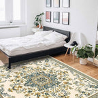 Bohemian Rectangular Area Rugs for Living Room Bedroom 2.8 x 5 ft Vintage Farmhouse Floral Pattern Non-Shedding Soft Low Pile Rug Non Slip Washable Rug for Nursery Entryway Playroom