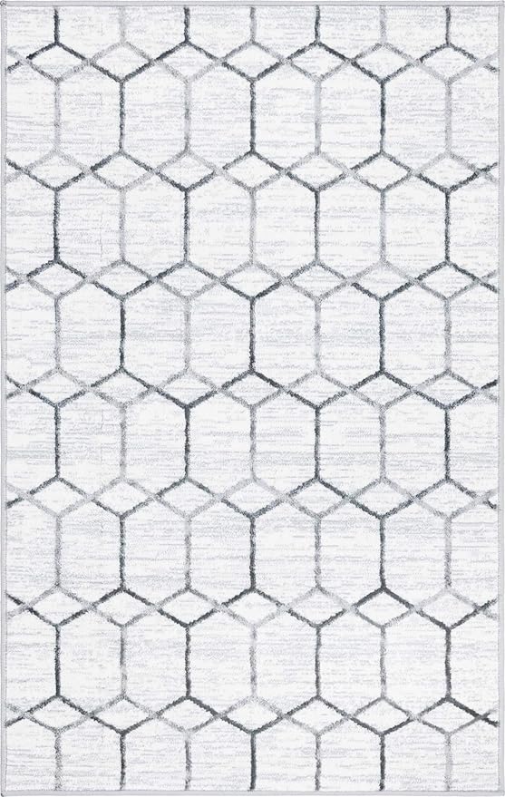 Rugs.com Lattice Trellis Collection Rug – 3' x 5' White Low-Pile Rug Perfect for Living Rooms, Large Dining Rooms, Open Floorplans