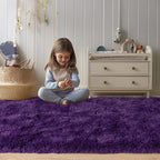 Soft Fluffy Area Rug for Bedroom, Purple Fuzzy Shaggy Oval Throw Rugs for Bedside, Non-Slip Cozy Plush Shag Carpet for Girls Kids Room Nursery Dorm Living Room, 2.6 x 5.3 Feet