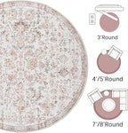 jinchan Kalen Round Rug 6ft Area Rug Washable Vintage Indoor Retro Accent Floor Cover Distressed Floral 6' Round Circle Boho Non Slip Thin Carpet for Living Room Dining Room Bedroom Kitchen Red