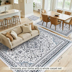 Luxury 8' x 10' Green Washable Area Rugs, Boho Low Pile Easy Clean Non-Slip Rug, Floral Medallion Pattern Vintage Rugs for Living Room, Dinning Room, Office, Bedroom, Bathroom, Laundry Room, Farmhouse