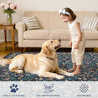 DUKINO 2x6 Runner Rug for Hallway, Washable Vintage Floral Kitchen Rug with Non Slip Backing, Soft Low Pile Throw Carpet Runner for Kitchen, Laundry, Hallway, Bathroom, Dark Blue