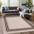 Beverly Rug Non Slip Area Rugs 8x10 Modern Bordered Non Skid Rubber Backing Soft Area Rug for Living Dining Room Easy to Clean Non Shedding Kitchen Bedroom Indoor Carpet 8 x 10 Beige-Brown