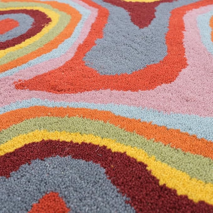 Irregular Shaped Handmade Wool Rug | Modern Colourful Stripe Premium Area Rug Perfect for Home Decor (IR-D, 9x9 ft)