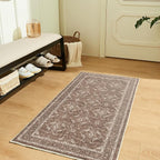 WITSHOCK Washable 2x4 Entryway Area Rug, Soft Non-Slip Rugs Vintage Flower Accent Small Rugs for Bedroom, Kitchen, Living Room, Nursery Entrance, Dark Brown