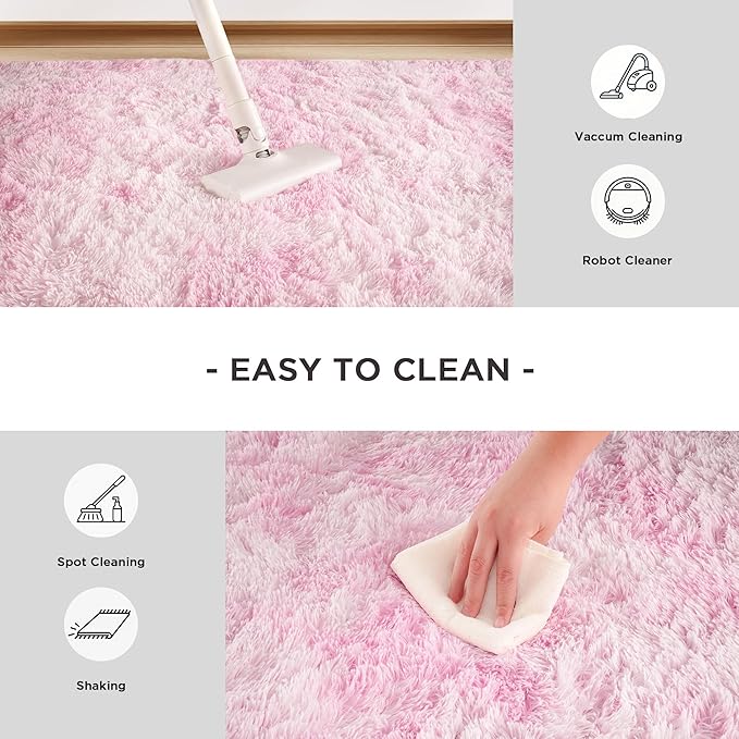 Andency Area Rugs 9x12 for Living Room Home Decor, Large Shaggy Bedroom Carpet, Non-Slip Big Shag Indoor Thick Soft Fluffy Furry Fur Area Rugs for Kids Dorm Nursery Aesthetic, Tie-Dyed White Pink