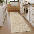 Wonnitar Washable Kitchen Runner Rug 2x6, Moroccan Runners for Hallway, Non Slip Bohemian Soft Bathroom Throw Mat Geometric Carpet Runner for Laundry Entryway Bedroom (Kakhi,2'x6')