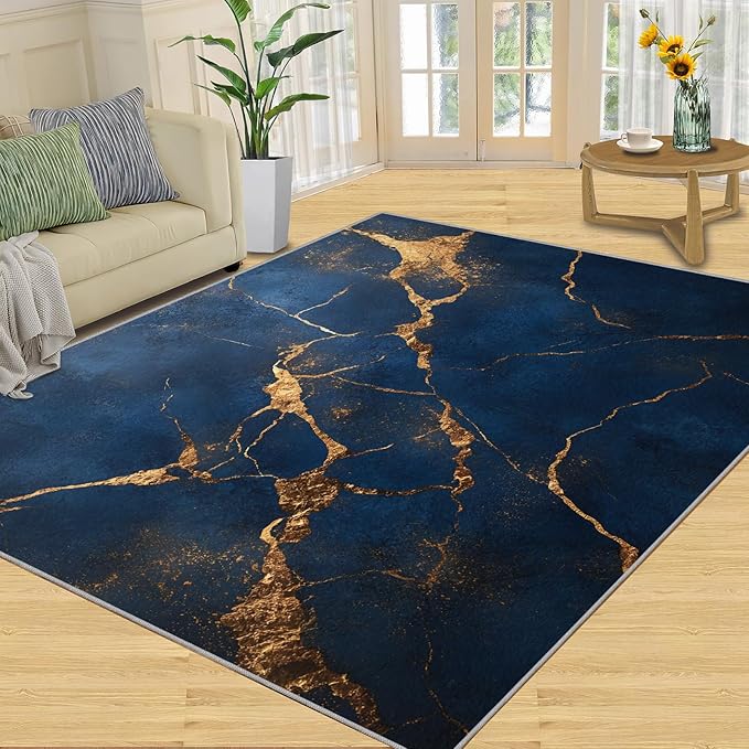 3x4 Abstract Marble Rugs for Entryway - Dark-Blue-Marble Kids Bedroom Rug, Luxury Stone Pattern Mudroom Rug Soft for Coffee Shop Living Room Under Table Game Room