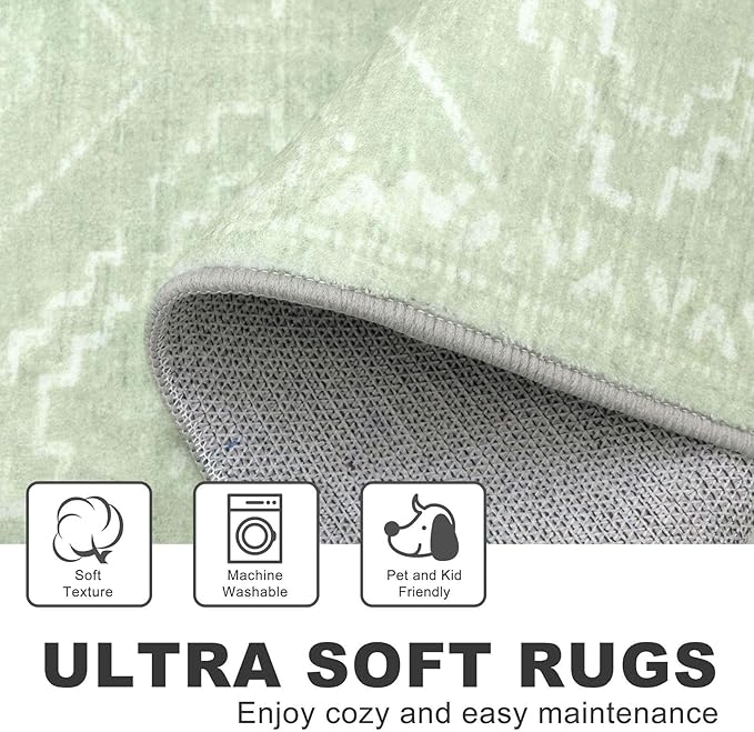 KILOCOCO Boho Entryway Rug 2x3 Printed Small Area Rug Indoor Door Mat Machine Washable Kitchen Rugs Super Soft Non Slip Throw Rugs for Bedroom Entrance Geometric Laundry Room, Grey Green