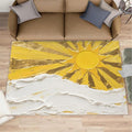 Boho Sun Area Rugs 6x9ft, Abstraction Deco Fluffie Rugs for Living Room, Minimalist Sunburst Nursery Rug with Under Rug Non Slip Tape for Bedroom Kids Room